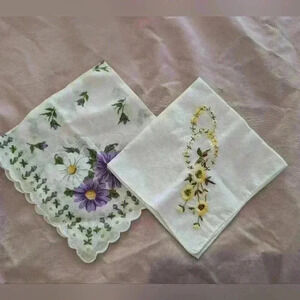 Pair of ladies floral handkerchiefs  purple and yellow